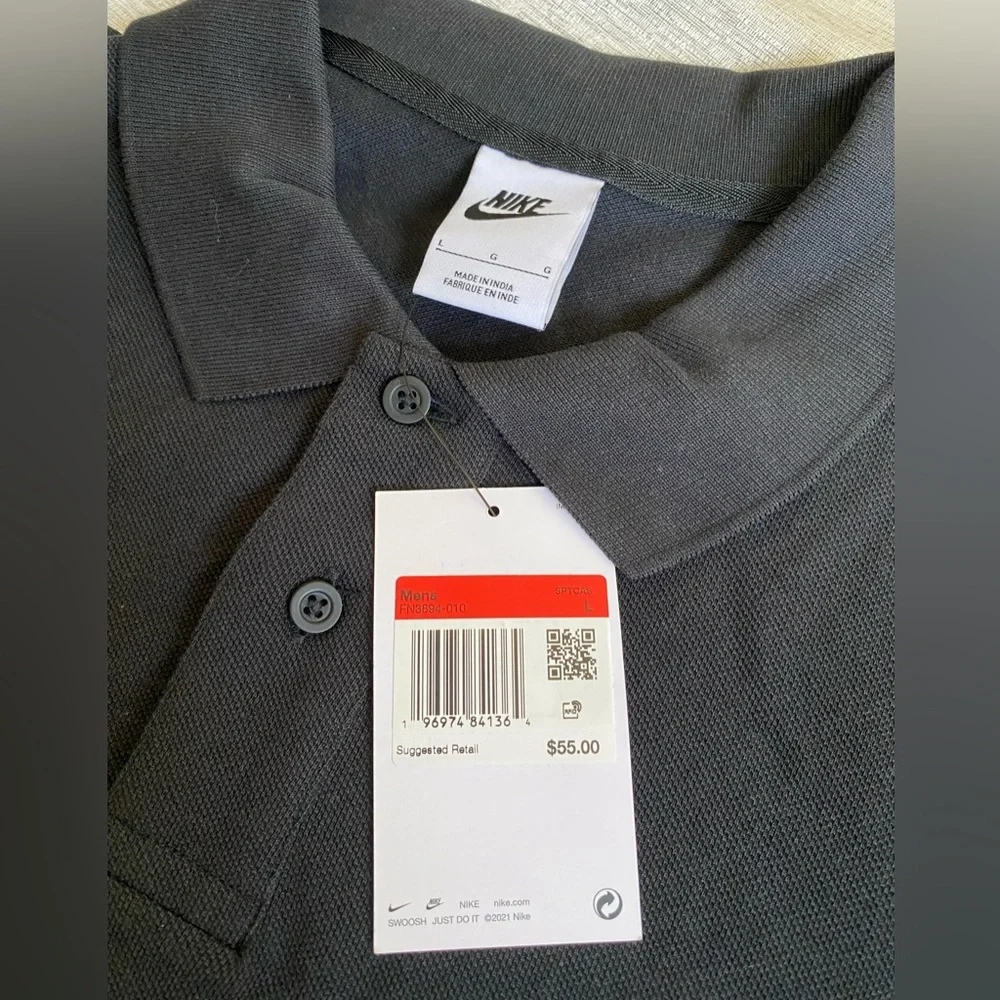 Nike Men’s Black Polo Shirt with Logo Size L NWT